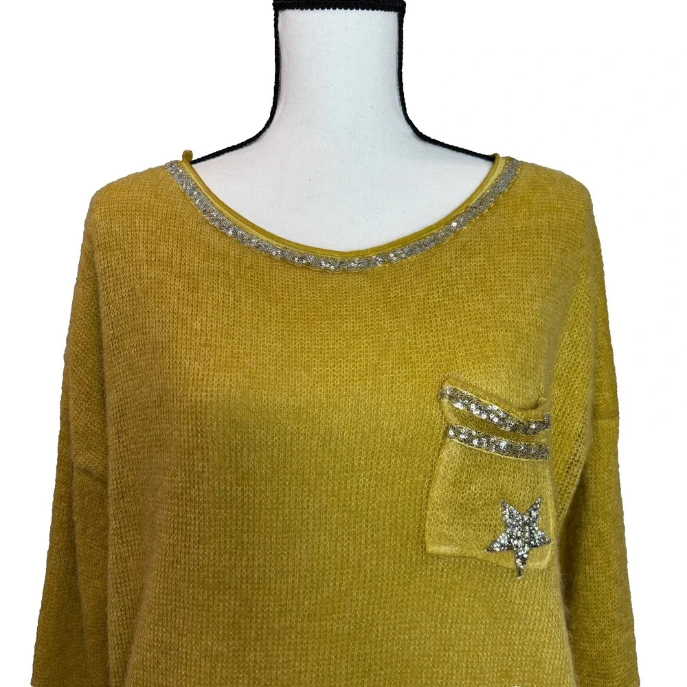 Scandal Women's XL Sweater Yellow Mohair Lady Pullover Jumper‎ Cozy Italy Made
